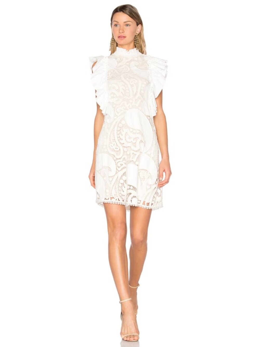 See By Chloe Lace Sheath Mini Dress Cream White High Neck Size 38 M